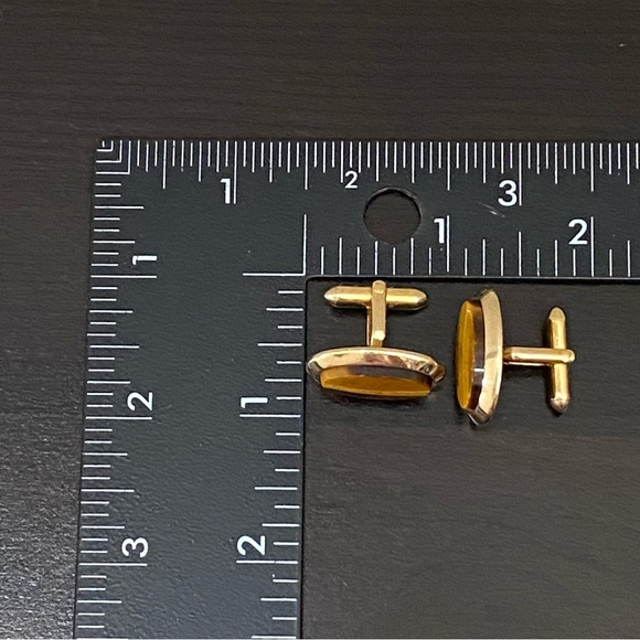 Vintage Unsigned Gold-tone Tiger’s Eye Oval Cufflinks - Picture 6 of 10